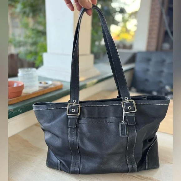 Coach | Bags | Coach Vtg Hamptons Black Leather Tote Bag | Poshmark